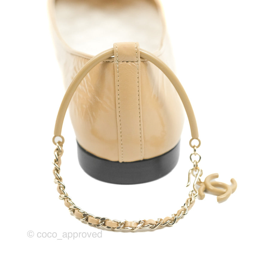 Chanel Cap Toe Ankle Chain Ballerina Flats Black/Beige