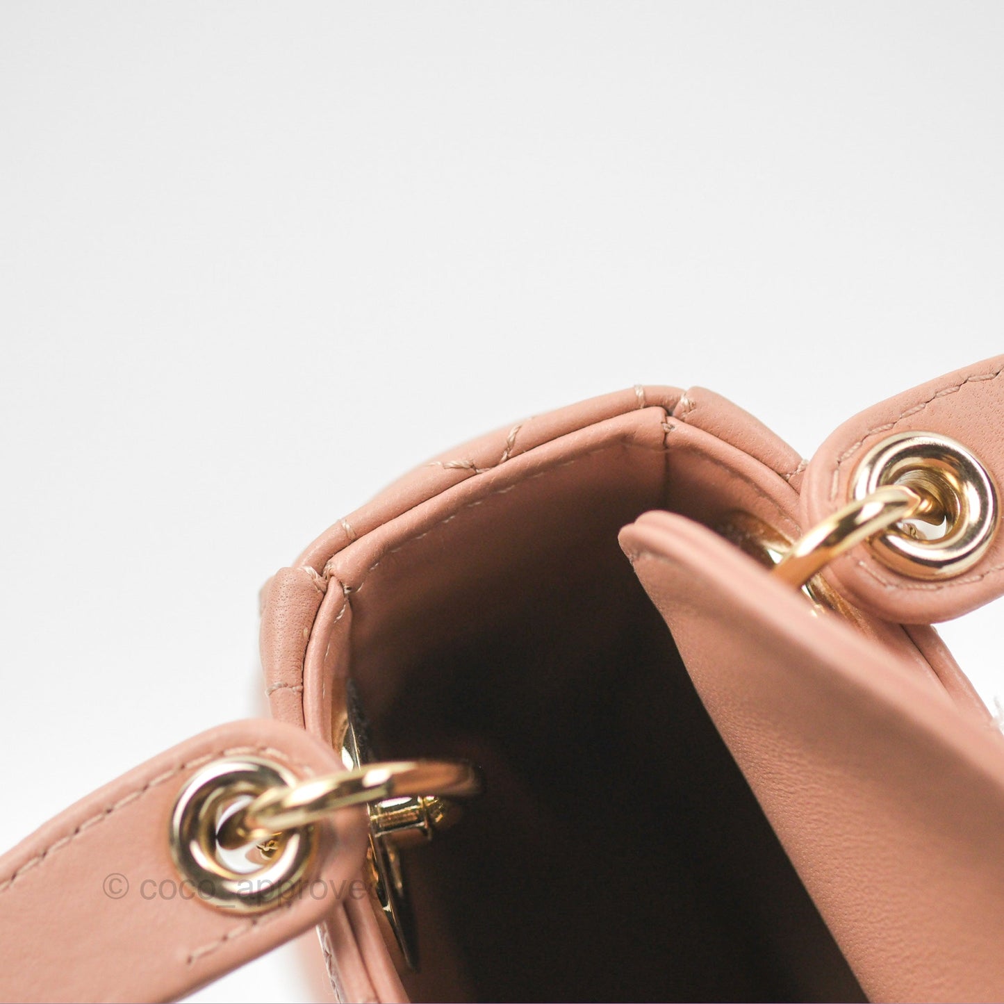Christian Dior Micro Lady Dior Cannage Rose Des Vents Cannage Lambskin Gold Hardware