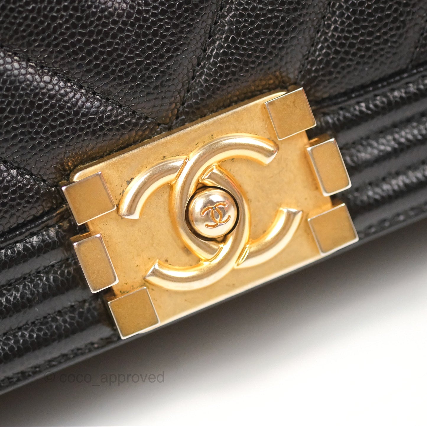 Chanel Chevron Medium Boy Black Caviar Aged Gold Hardware