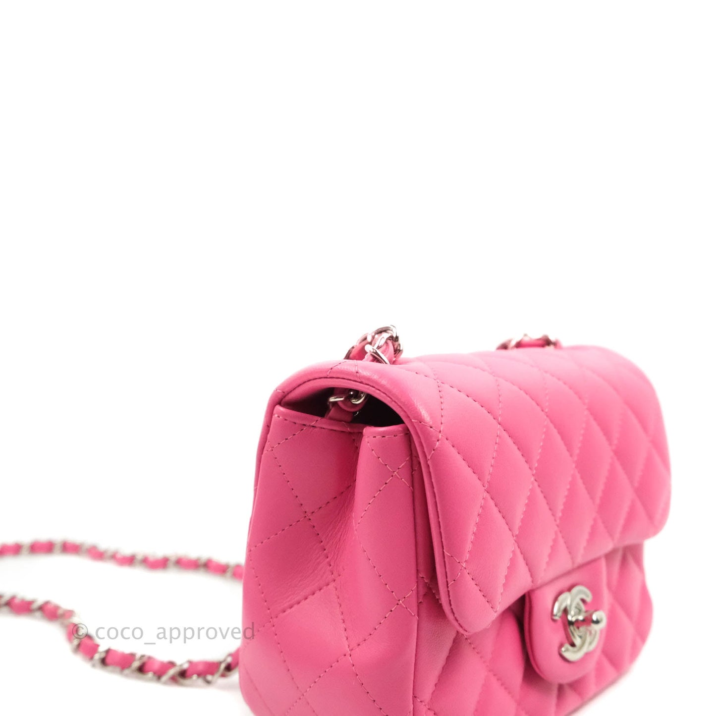 Chanel Classic Quilted Mini Square Flap Pink Lambskin Silver Hardware 19C