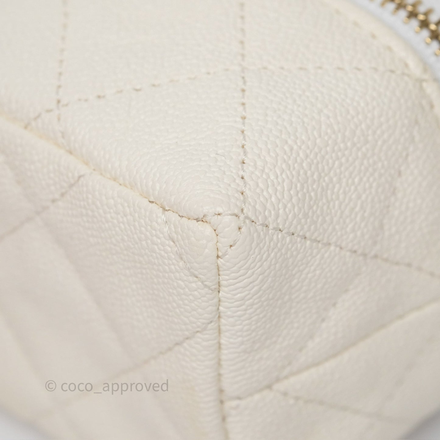 Chanel Quilted Mini Top Handle Vanity With Chain Ivory Caviar Aged Gold Hardware