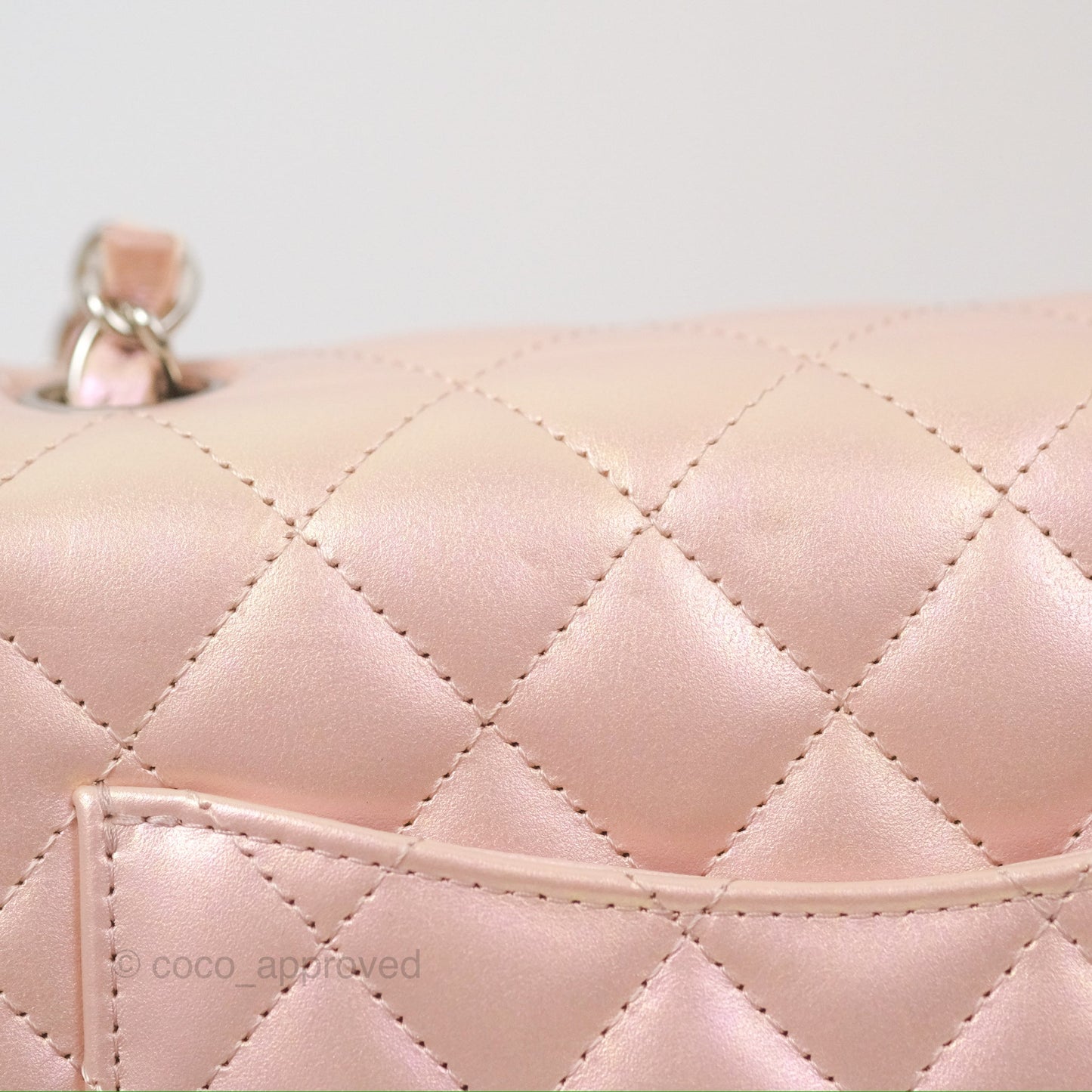 Chanel Mini Square Quilted Iridescent Pink Silver Hardware