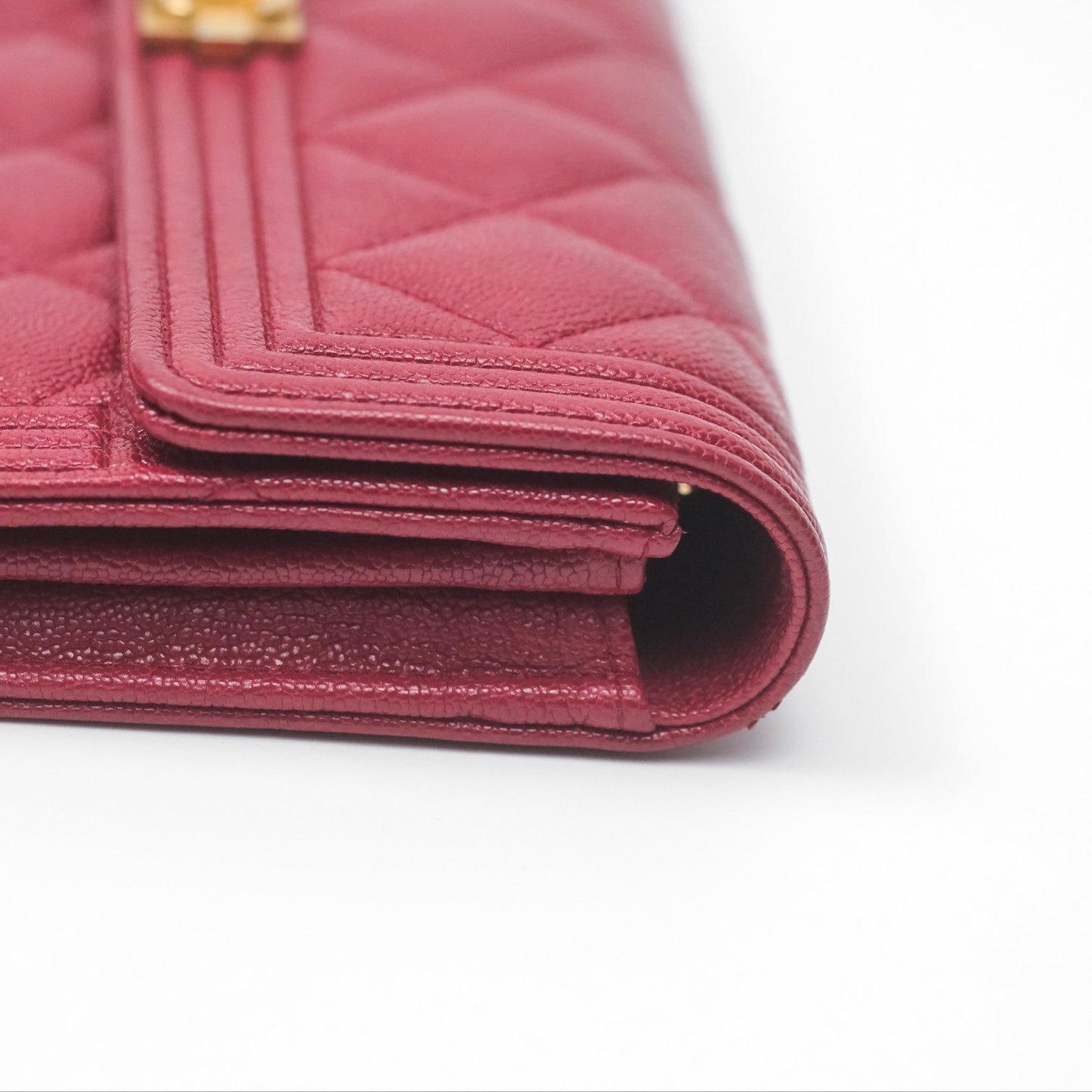 Chanel Quilted Boy Flap Long Wallet Dark Red Caviar Aged Gold Hardware