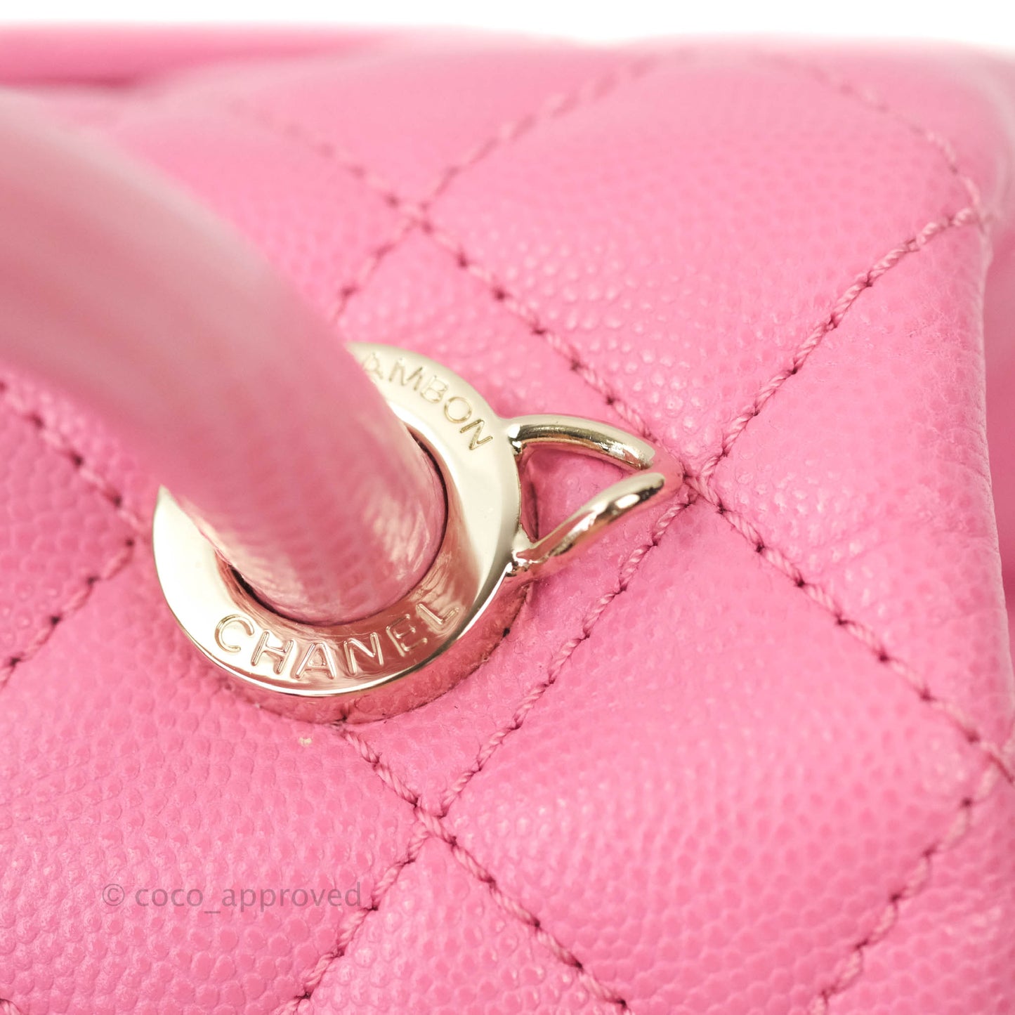 Chanel Extra Mini Coco Handle Quilted Pink Caviar Lizard Embossed Handle Gold Hardware