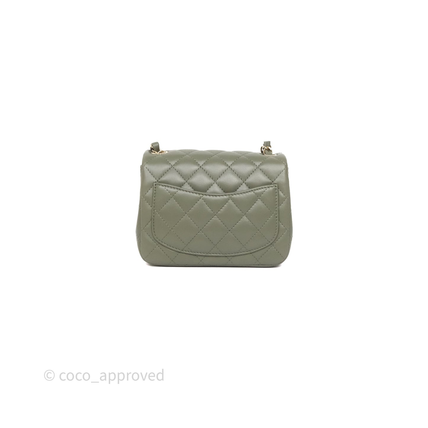 Chanel Quilted Mini Square Olive Green Lambskin Gold Hardware