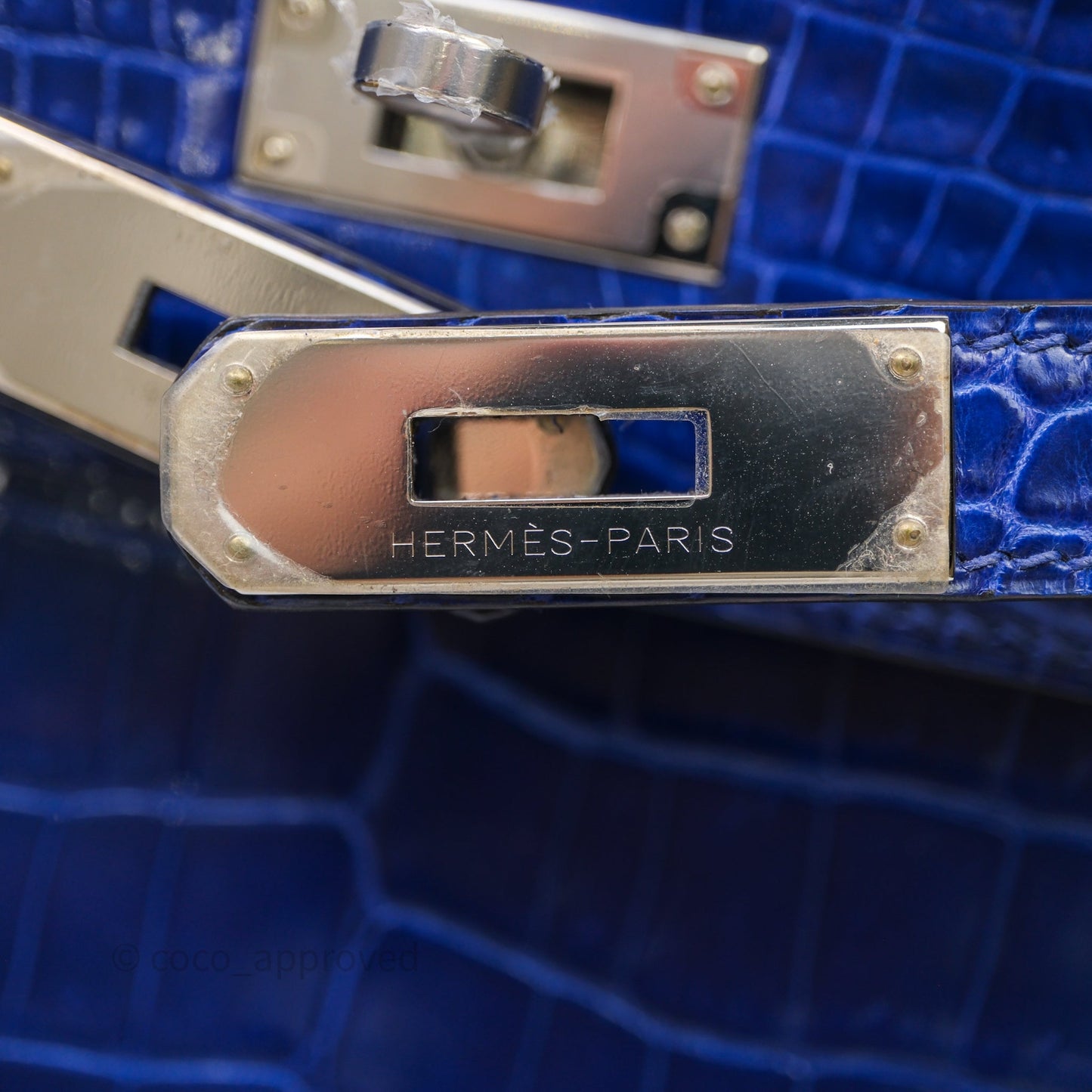 Hermès Kelly 28 Blue Croc Palladium Hardware