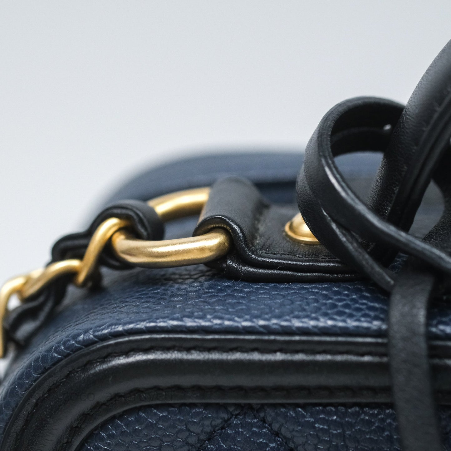 Chanel Quilted Medium CC Filigree Vanity Case Dark Navy Caviar Gold Hardware