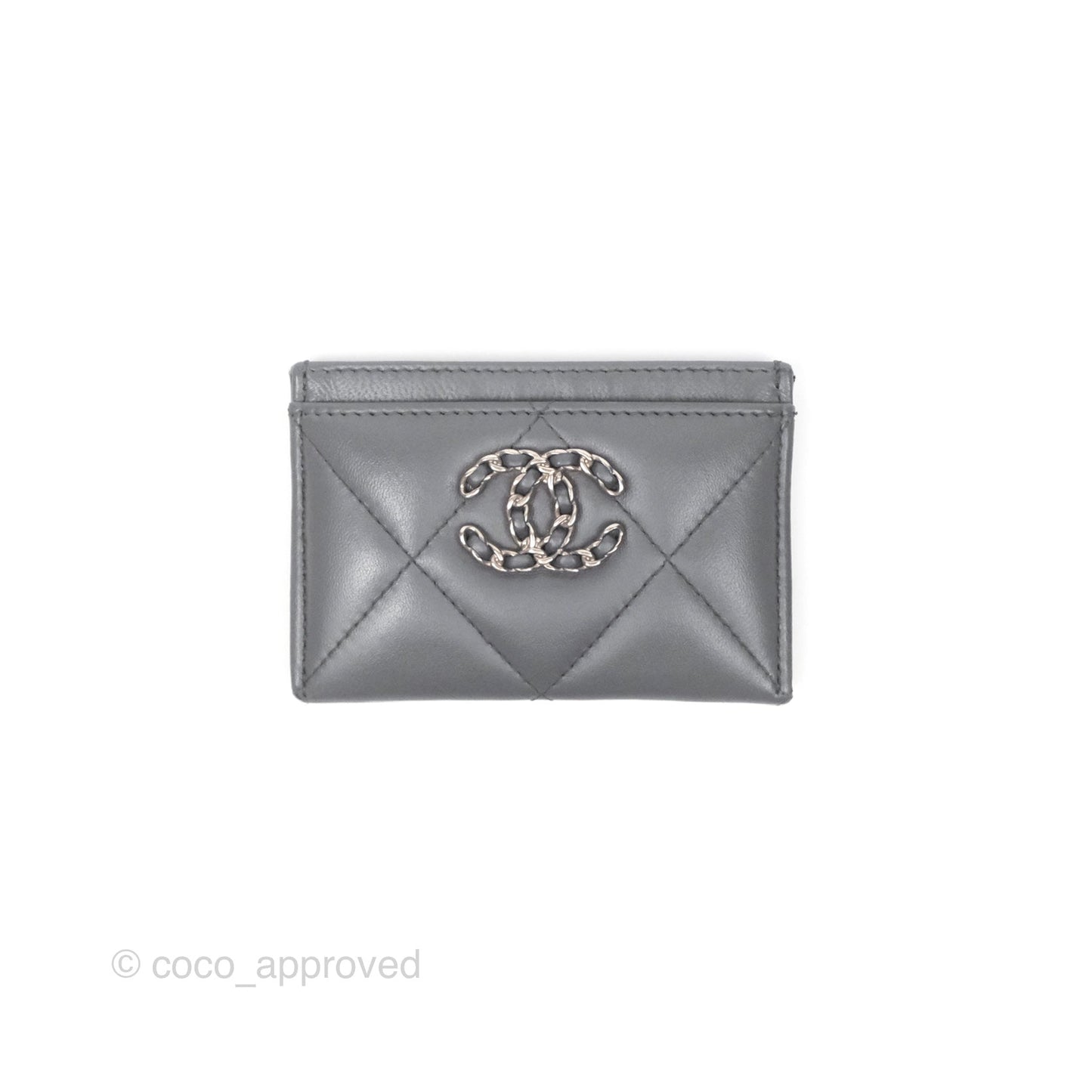Chanel 19 Quilted Flat Card Holder Dark Grey Lambskin