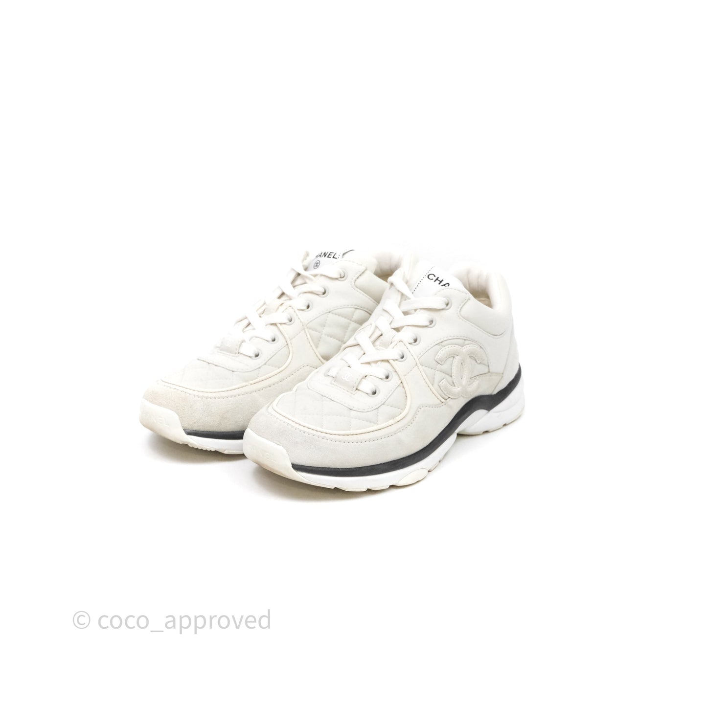 Chanel Logo Sneakers Light Grey Suede Calfskin Size 38.5