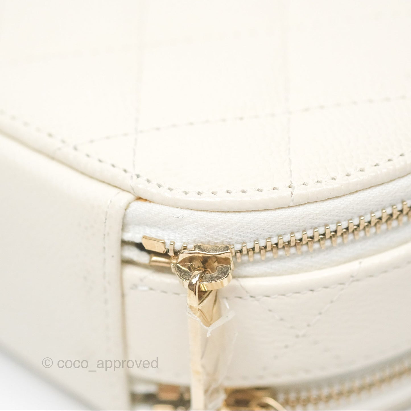 Chanel Mini Round Vanity Bag Handle With Care Ivory Caviar