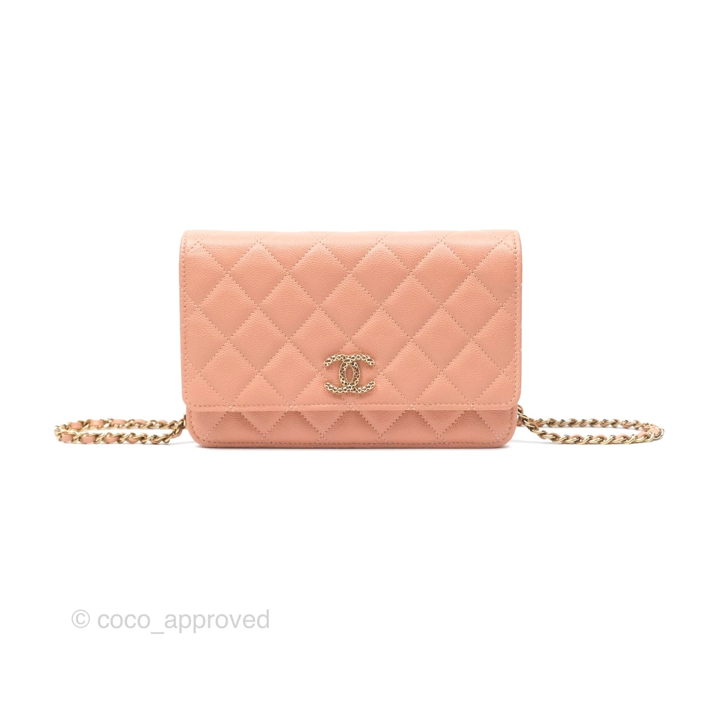 Chanel Quilted Wallet On Chain WOC Rosy Beige Caviar Gold Hardware