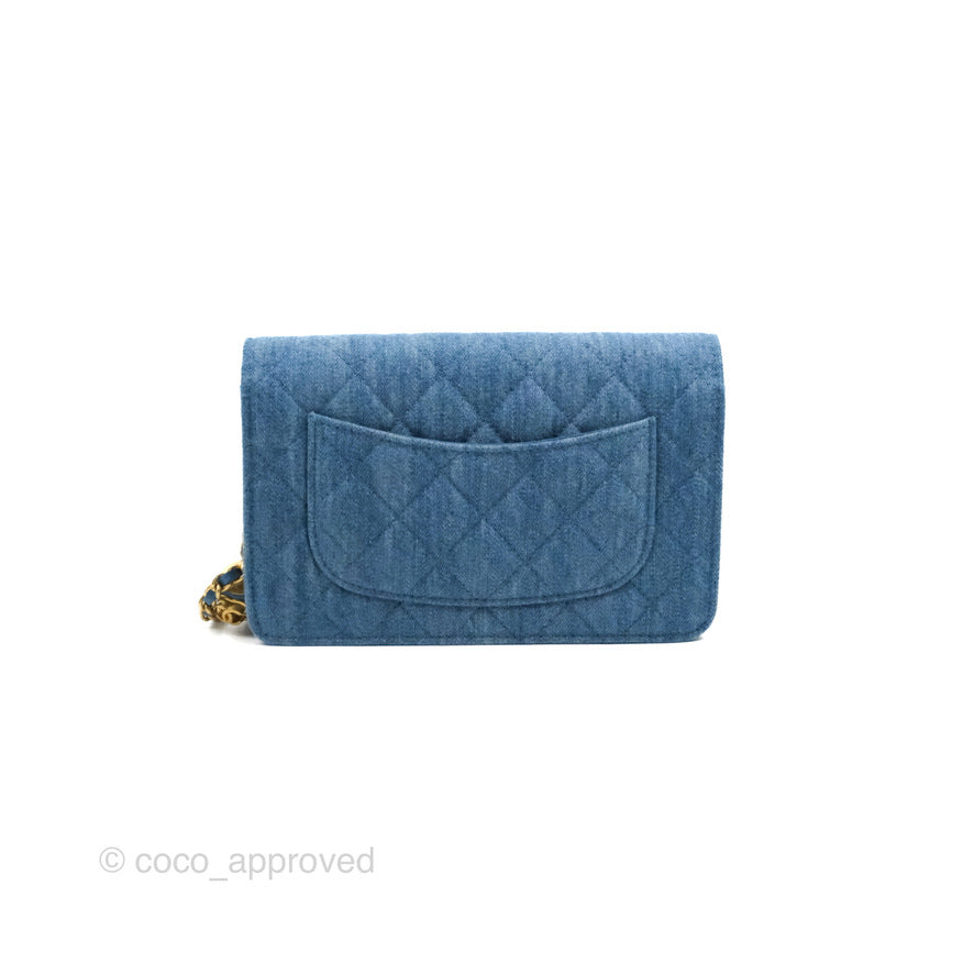 Chanel Quilted Pearl Crush Wallet on Chain WOC Denim Aged Gold Hardware