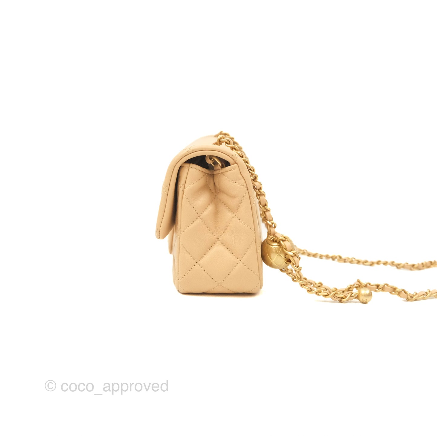 Chanel Pearl Crush Mini Rectangular Beige Lambskin Aged Gold Hardware