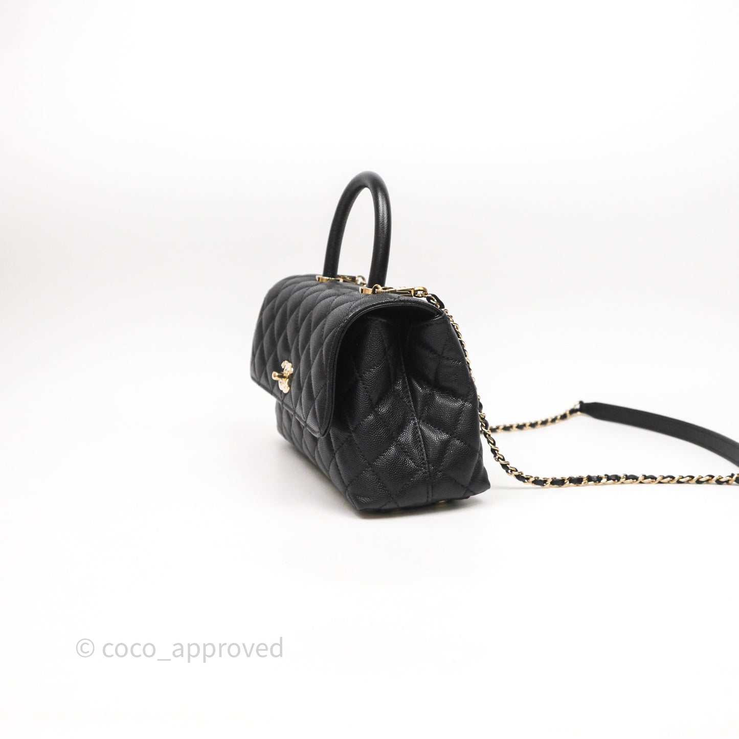 Chanel Small Coco Handle Black Caviar Light Gold Hardware