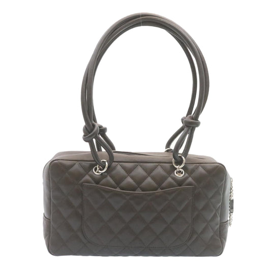 Luxury Chanel Cambon Line Matelasse Hand Bag Leather Dark Brown CC  27850A