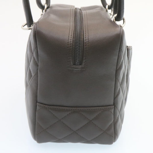 Luxury Chanel Cambon Line Matelasse Hand Bag Leather Dark Brown CC  27850A