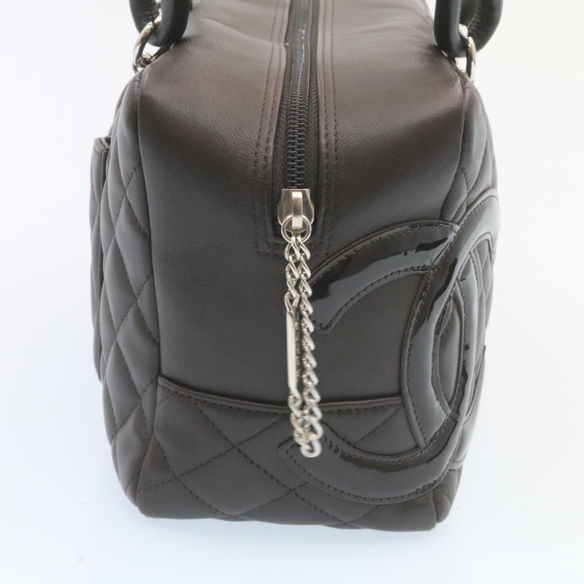 Luxury Chanel Cambon Line Matelasse Hand Bag Leather Dark Brown CC  27850A