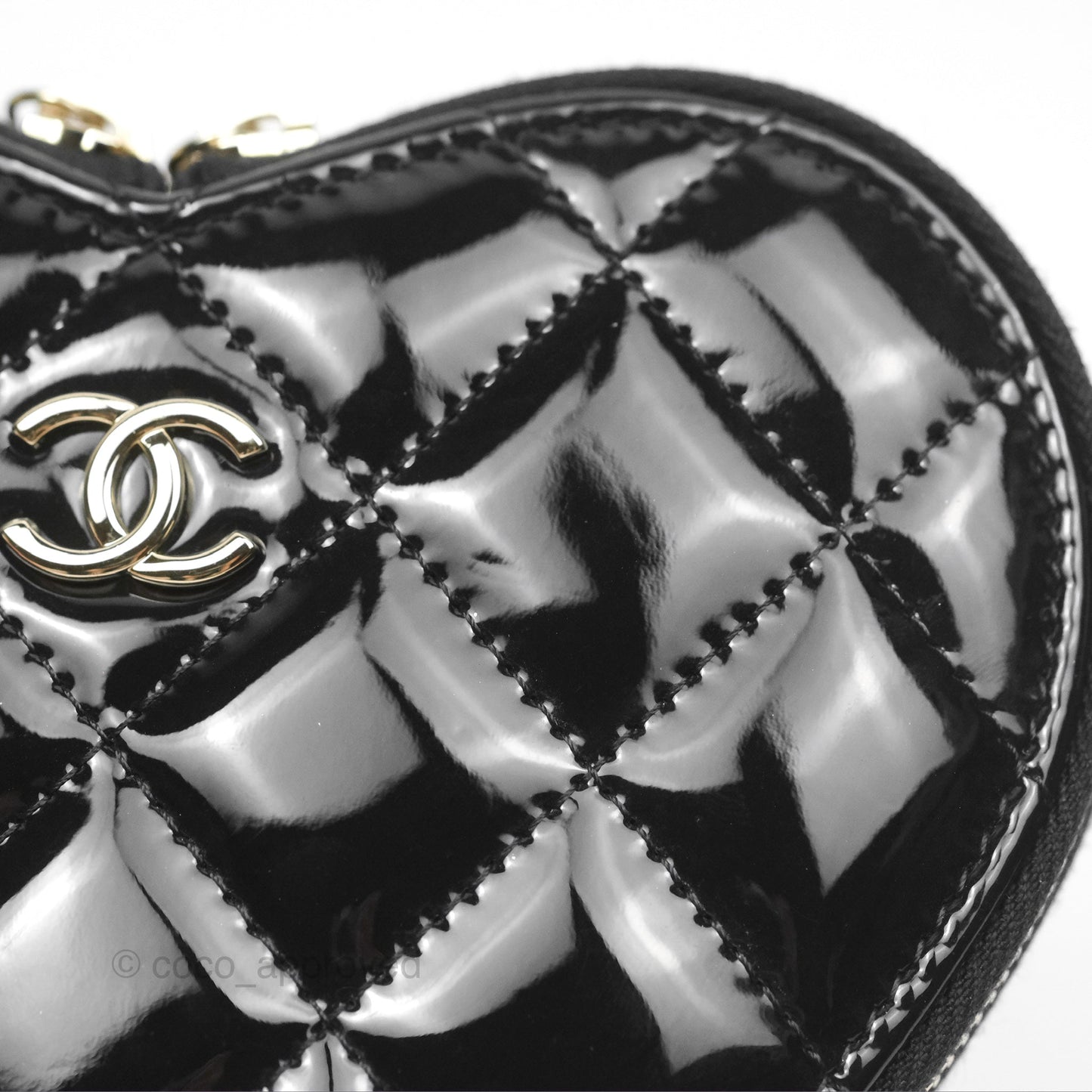 Chanel Heart Clutch with Chain with Coin Purse Black White Patent