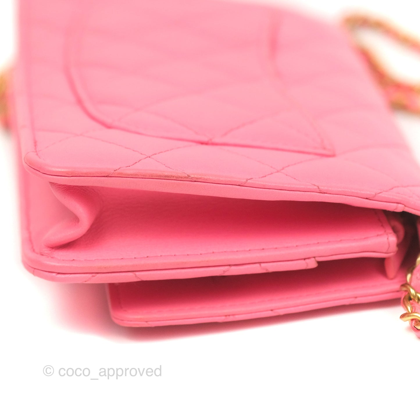Chanel Quilted Pearl Crush Wallet on Chain WOC Pink Lambskin Aged Gold Hardware