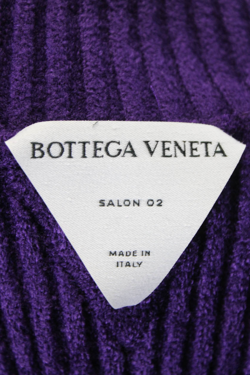 Luxury Bottega Veneta Womens Long Sleeve Ribbed Knit Sweater Dress Purple