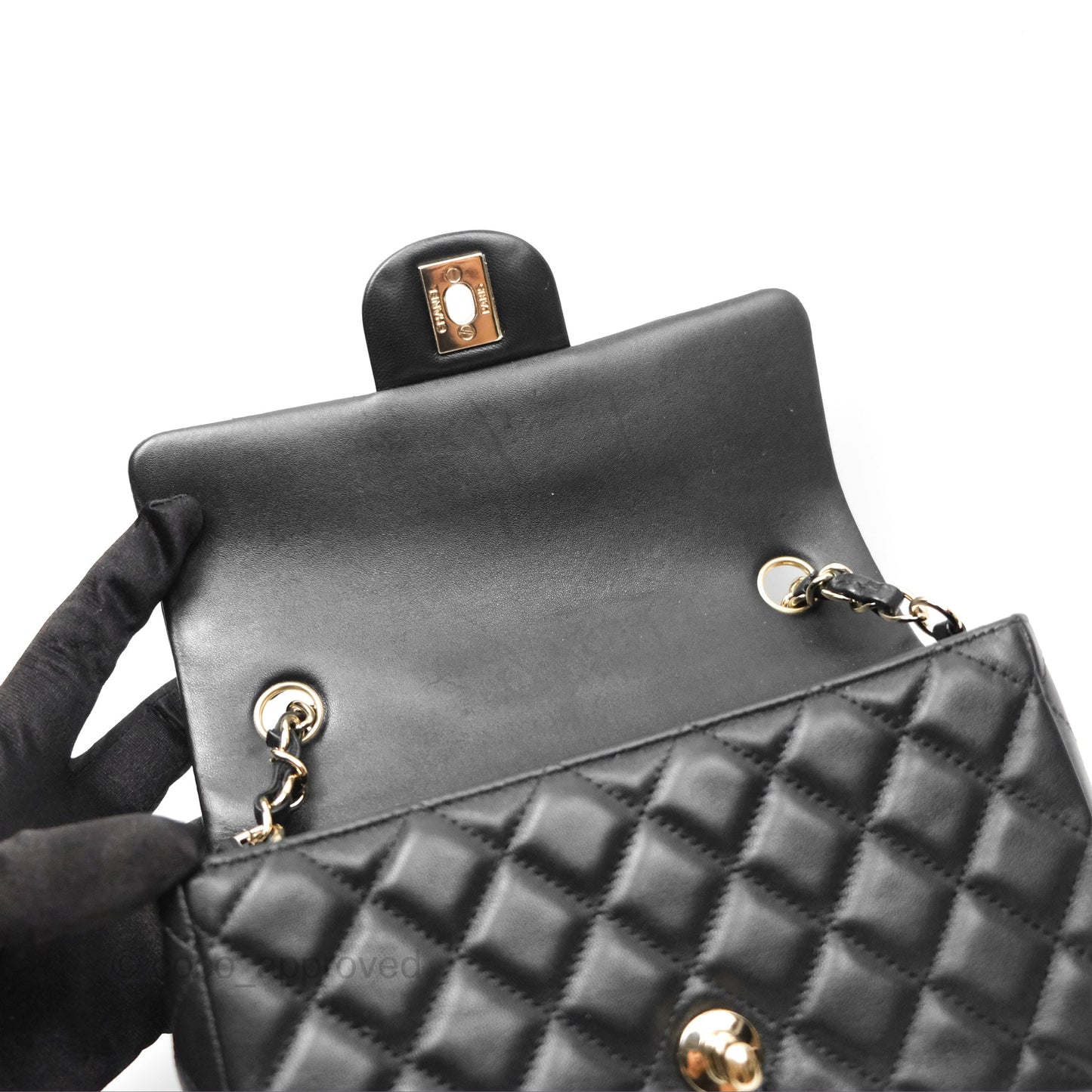 Chanel Mini Rectangular Quilted Black Lambskin Gold Hardware