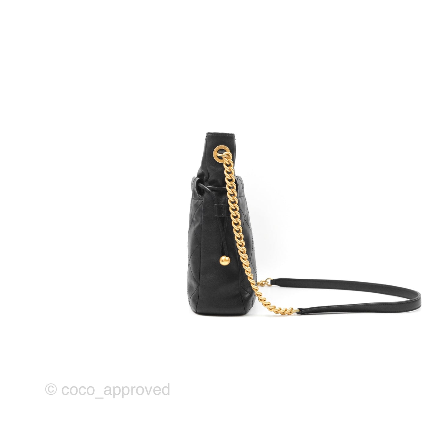 Chanel Drawstring Tote Bag Black Calfskin Aged Gold Hardware