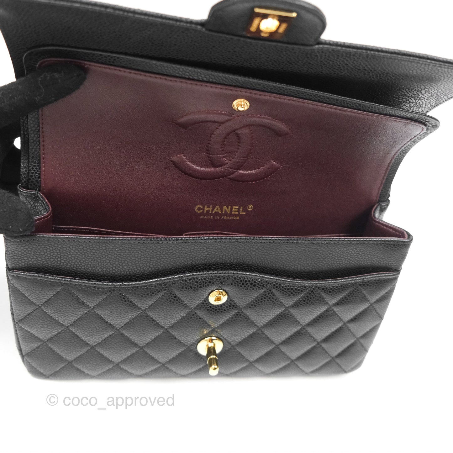 Chanel Classic M/L Medium Flap Quilted Black Caviar Gold Hardware