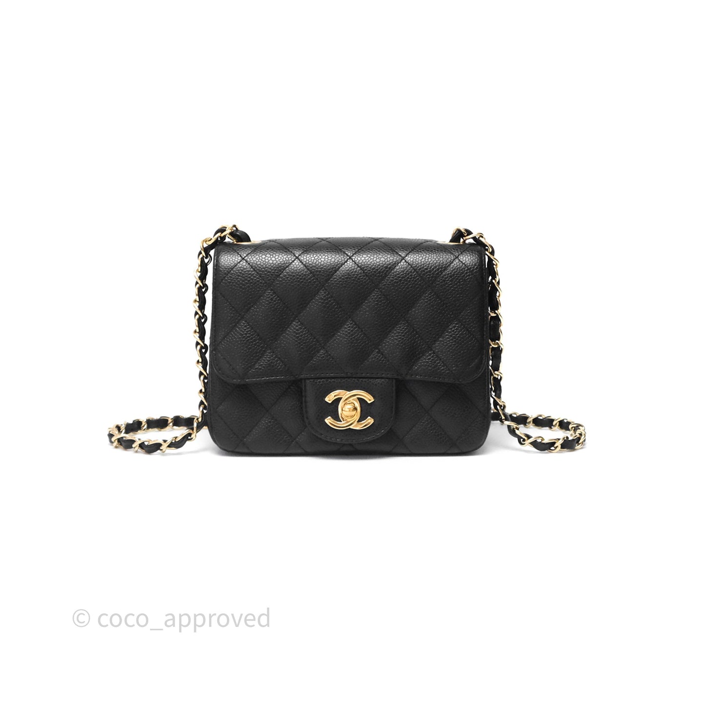 Chanel Vintage Mini Square Flap Quilted Black Caviar 24K Gold Hardware