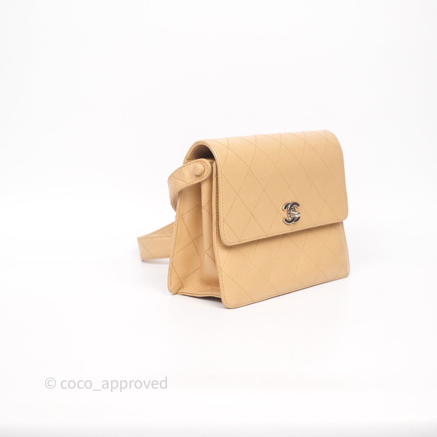 Chanel Vintage Quilted Kelly Shoulder Bag Beige Silver Hardware