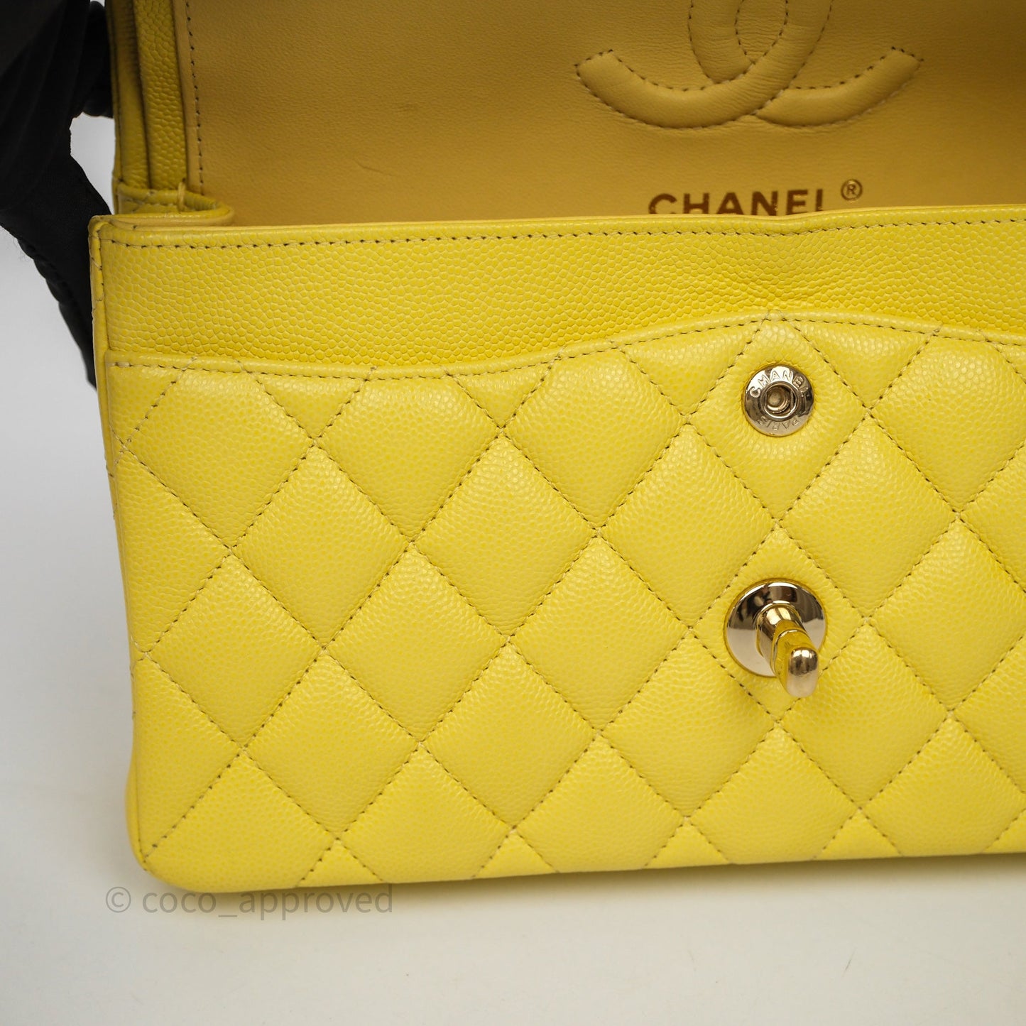Chanel Small Classic Flap Quilted Yellow Caviar Gold Hardware