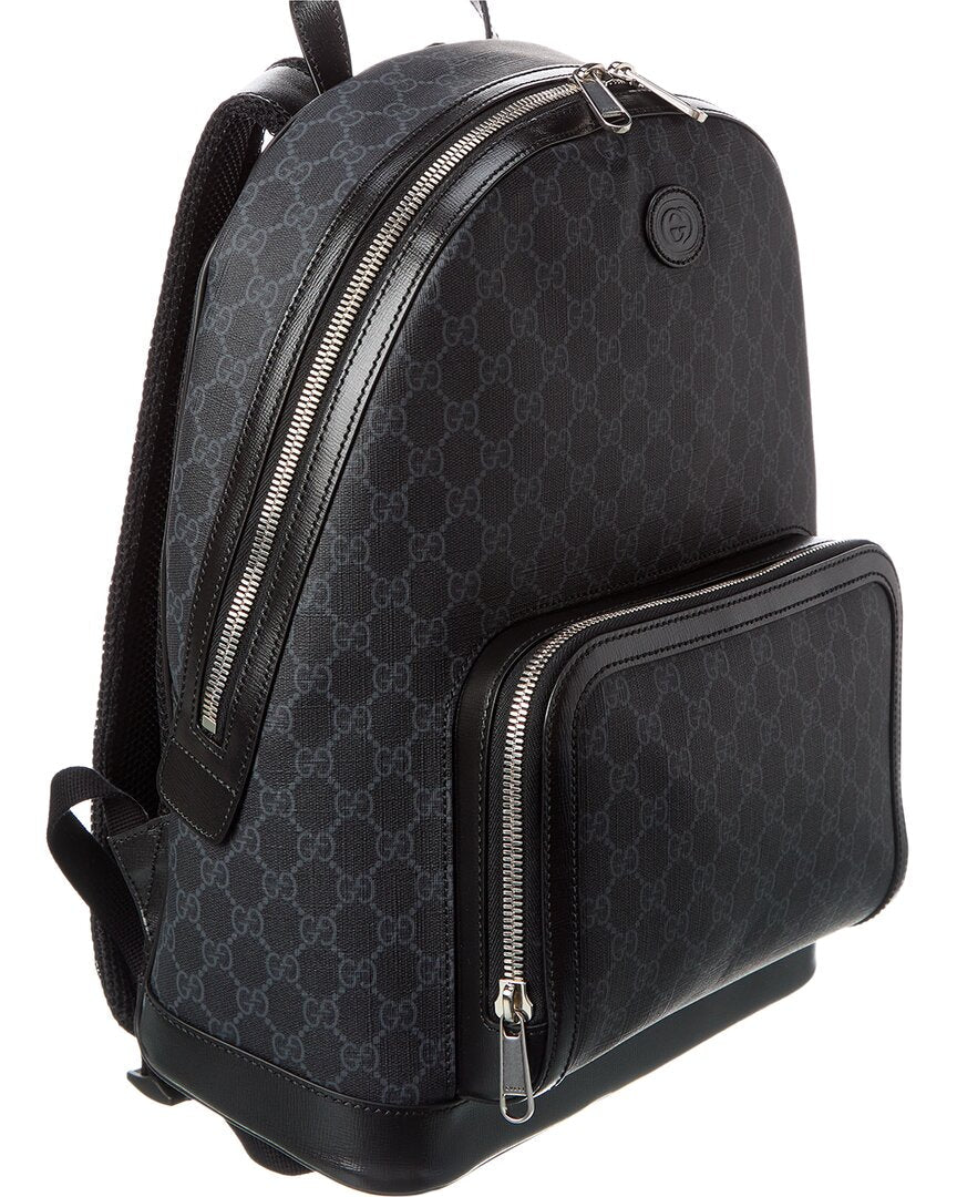 Luxury Gucci Trending 2025 Interlocking G GG Supreme Canvas & Leather Backpack, Black