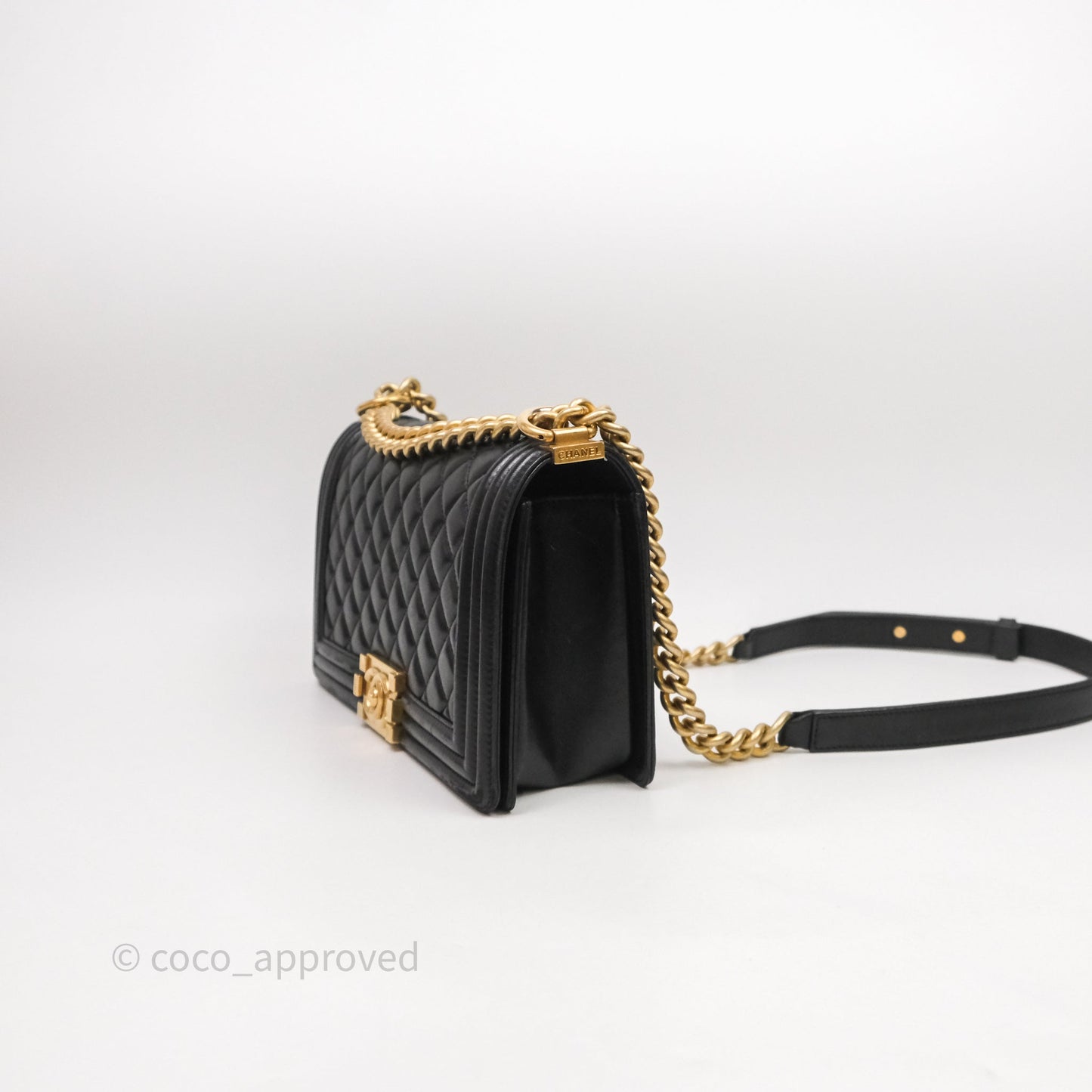 Chanel Medium Boy Quilted Black Lambskin Aged Gold Hardware