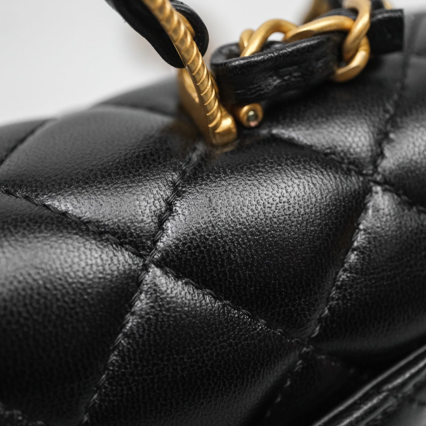 Chanel Top Handle Mini Rectangular Flap Bag Black Lambskin Aged Gold Hardware