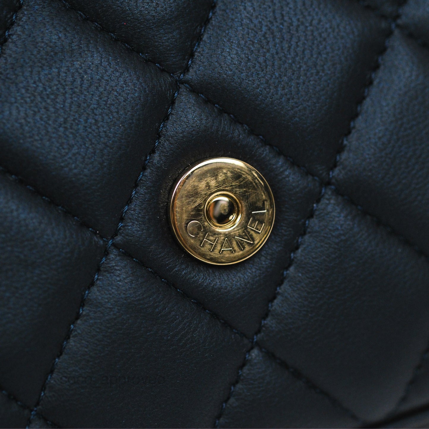 Chanel Mini Handle Clutch With Chain Iridescent Dark Navy Lambskin Gold Hardware