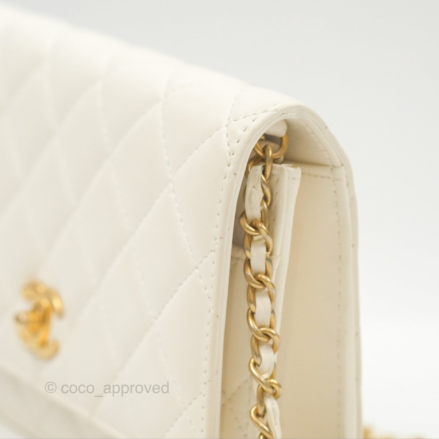 Chanel Quilted Pearl Crush Wallet on Chain WOC White Lambskin Aged Gold Hardware