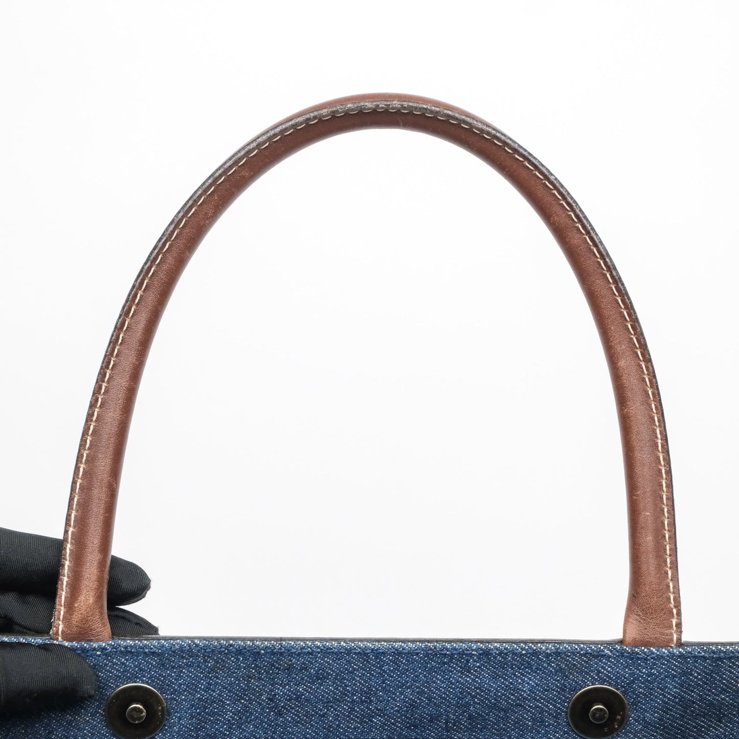 Chanel Vintage CC Tote Bag Denim Brown Leather