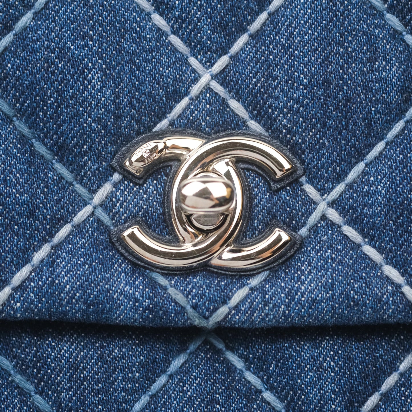 Chanel Small Coco Handle Quilted Contrast Stitch Denim Silver Hardware