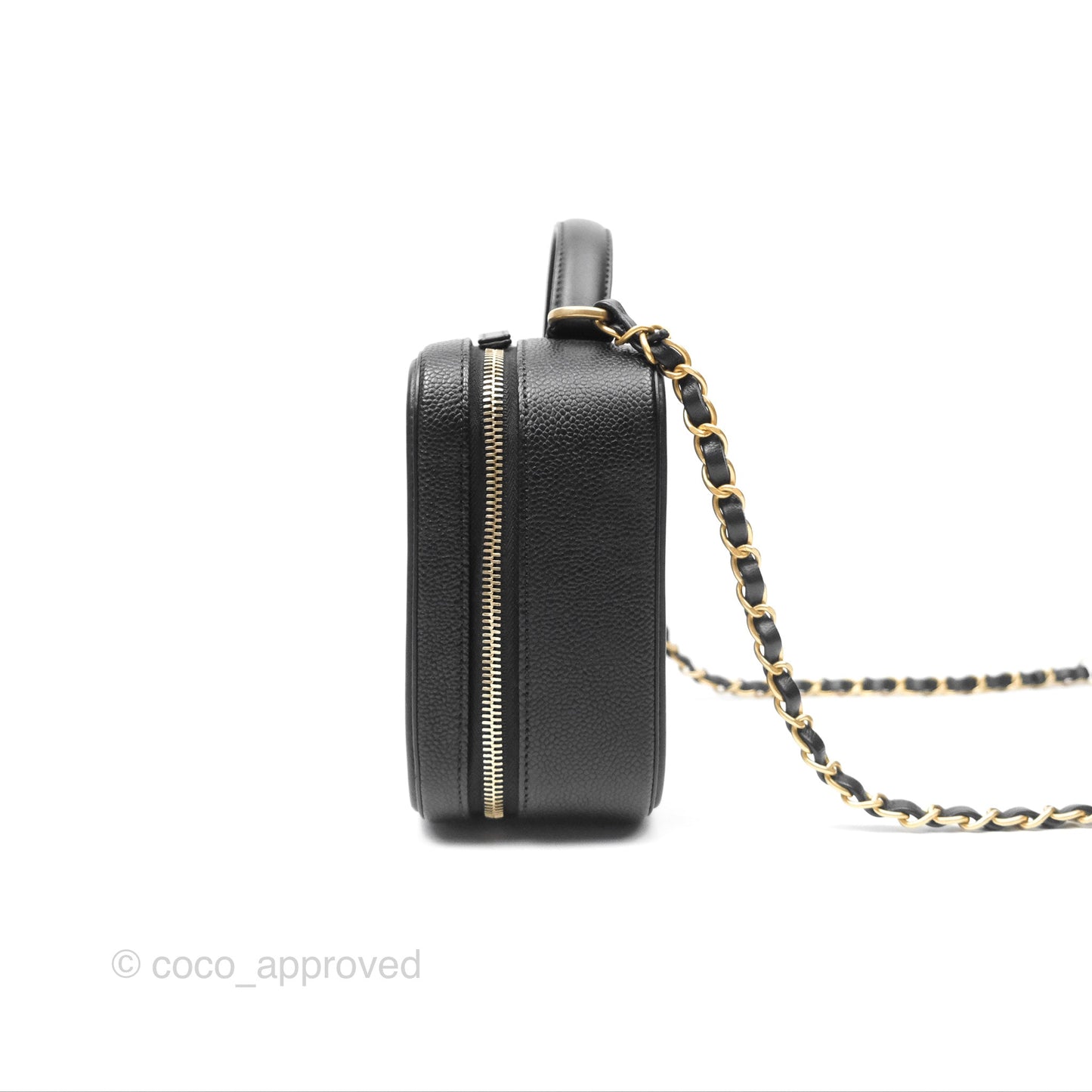 Chanel Quilted Medium CC Filigree Vanity Case Black Caviar Aged Gold Hardware