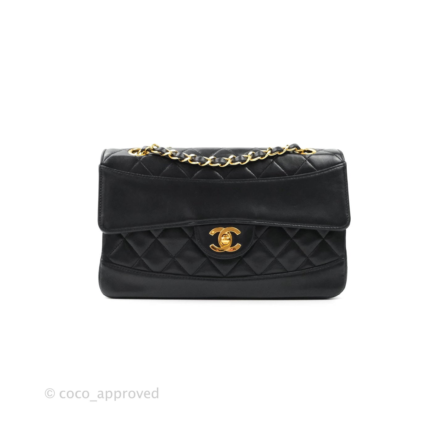 Chanel Vintage Flap Bag with Purse Pouch Black Lambskin 24K Gold Hardware