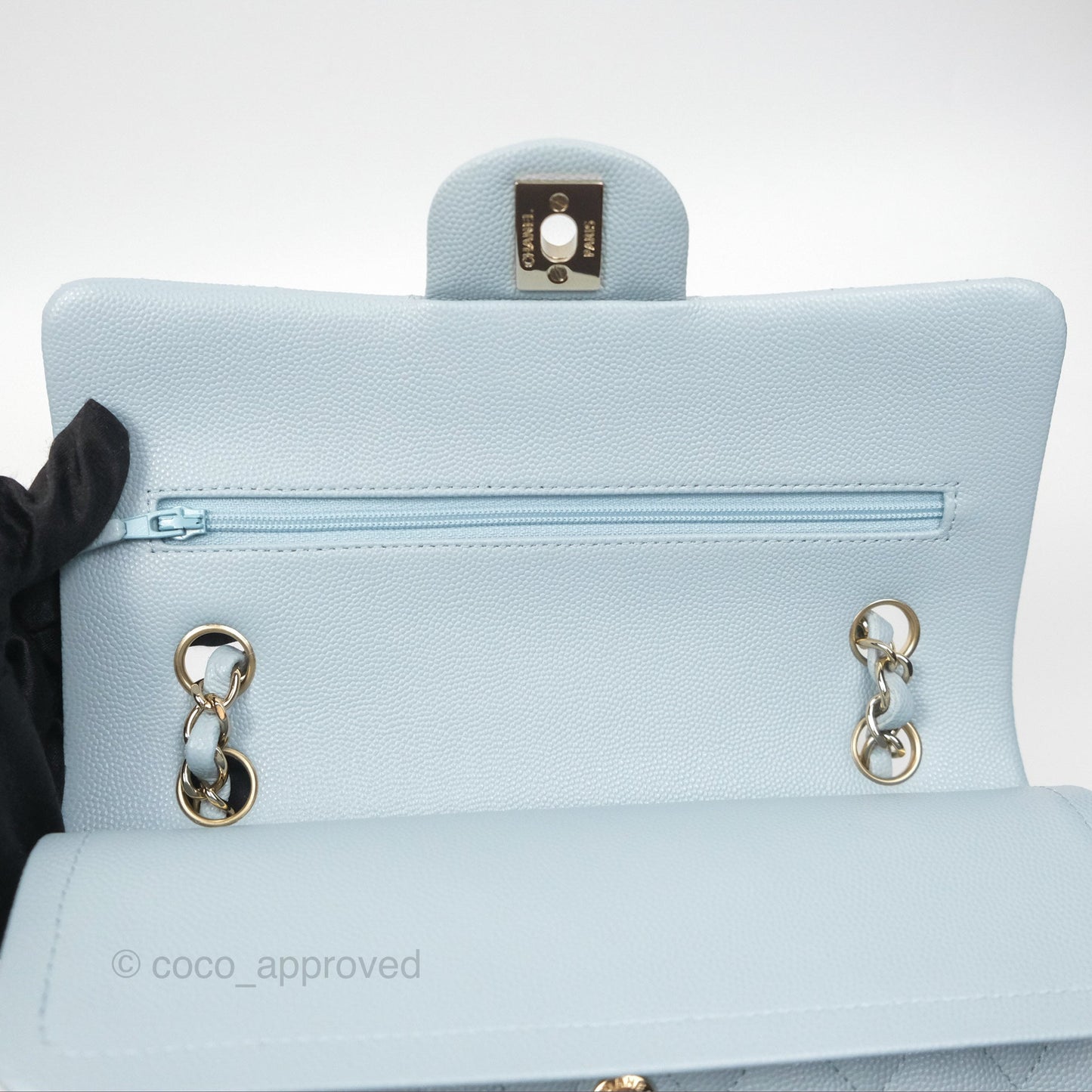 Chanel Small Classic Quilted Flap Light Blue Caviar Gold Hardware