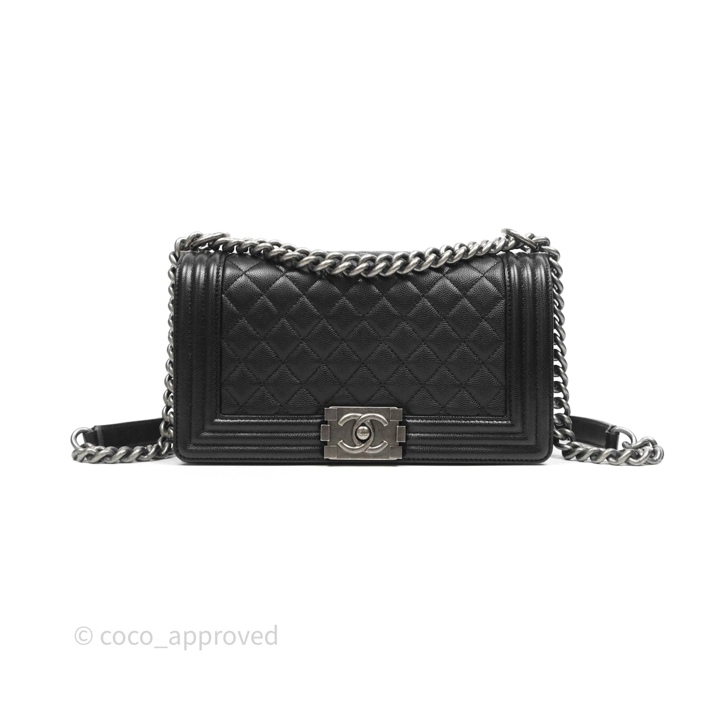Chanel Quilted Medium Boy Black Caviar Ruthenium Hardware