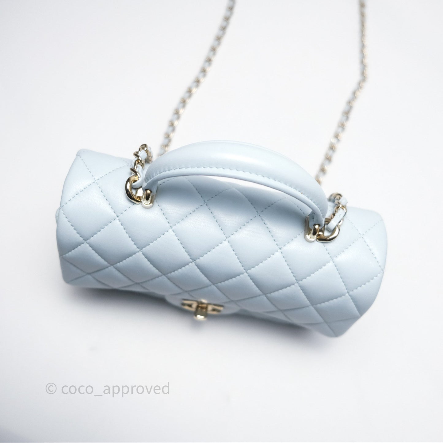 Chanel Top Handle Mini Rectangular Flap Light Blue Lambskin Gold Hardware