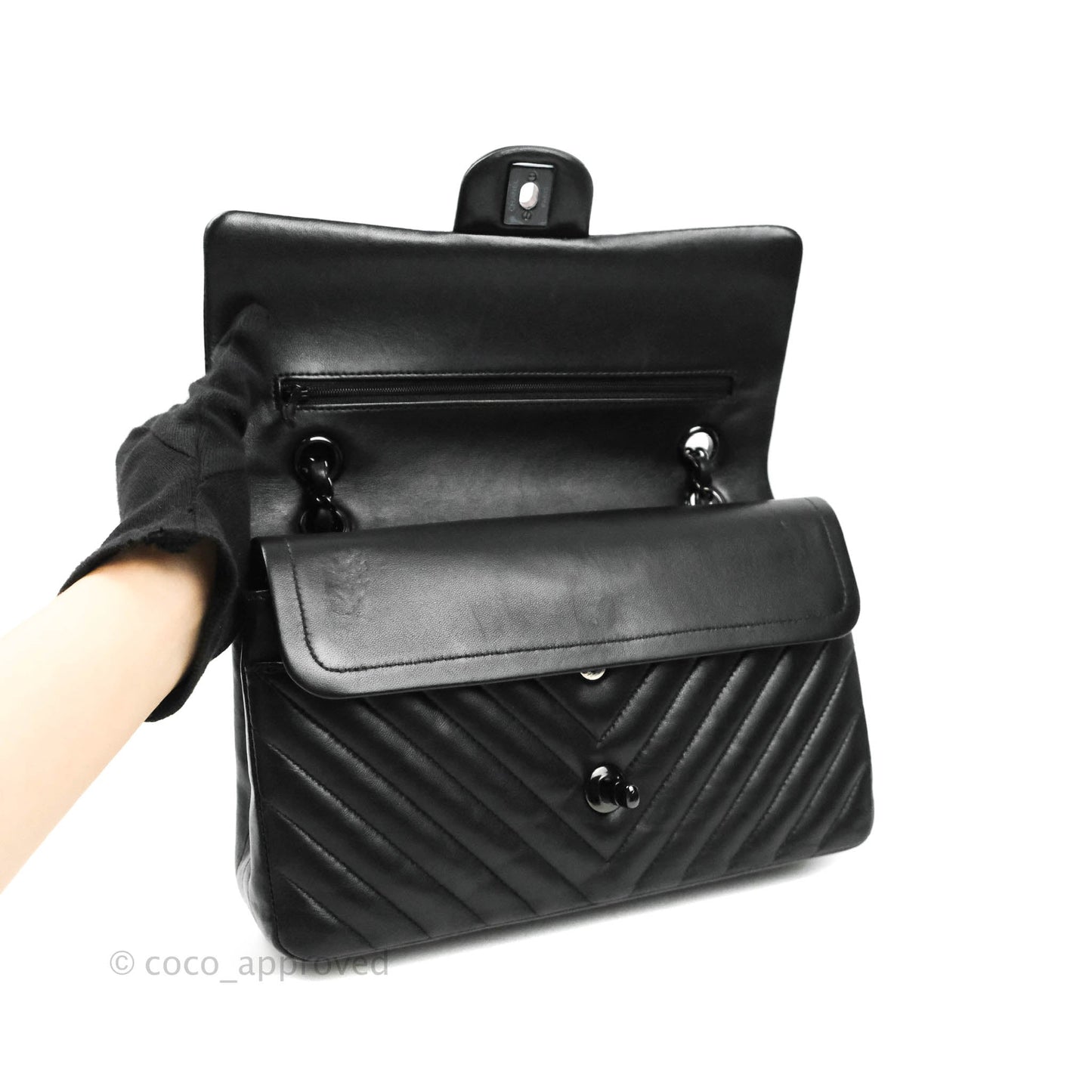 Chanel Classic Chevron M/L Medium Double Flap So Black Lambskin