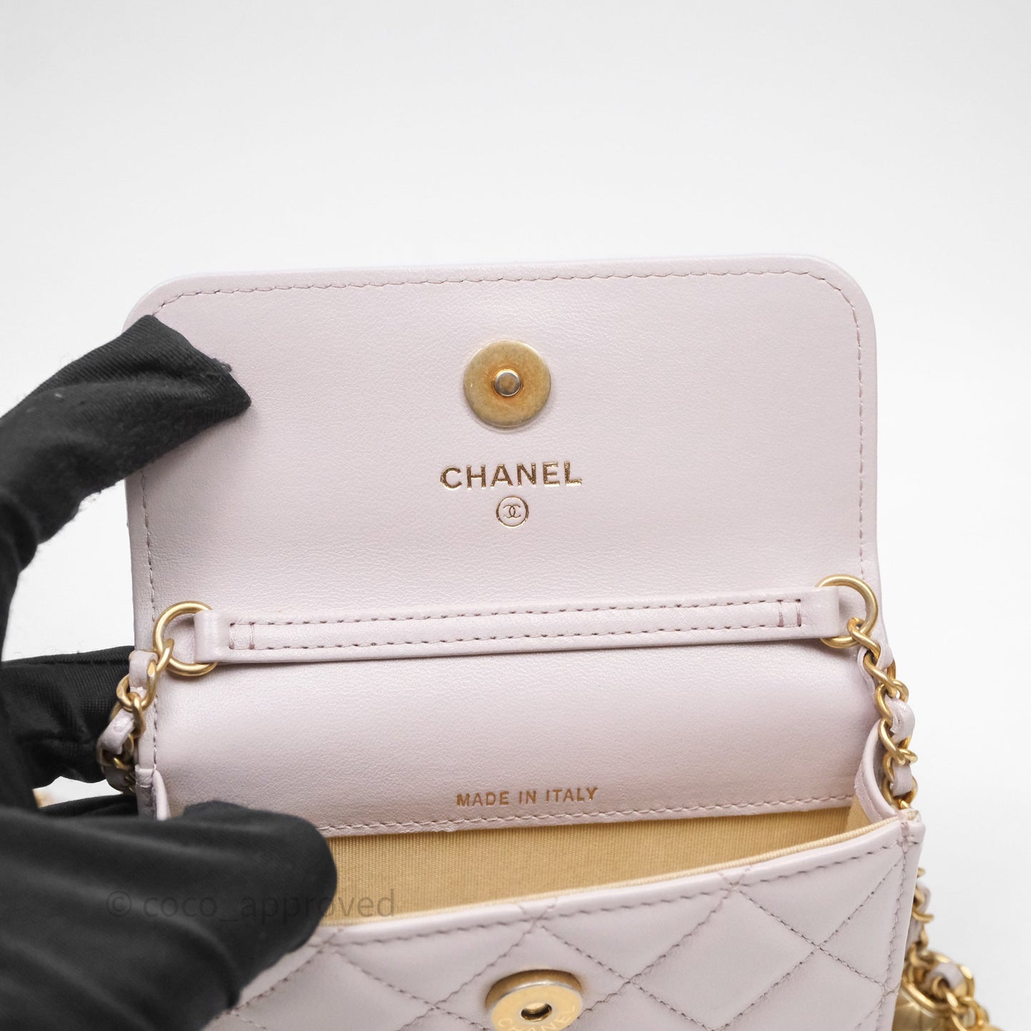 Chanel Pearl Crush Mini Clutch Belt Bag Lilac Lambskin Aged Gold Hardware