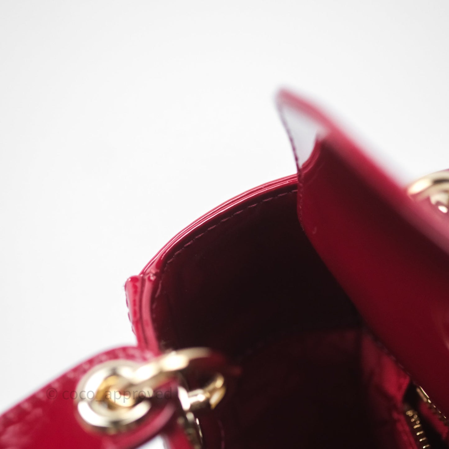 Christian Dior Mini Lady Dior Red Patent Cannage Gold Hardware
