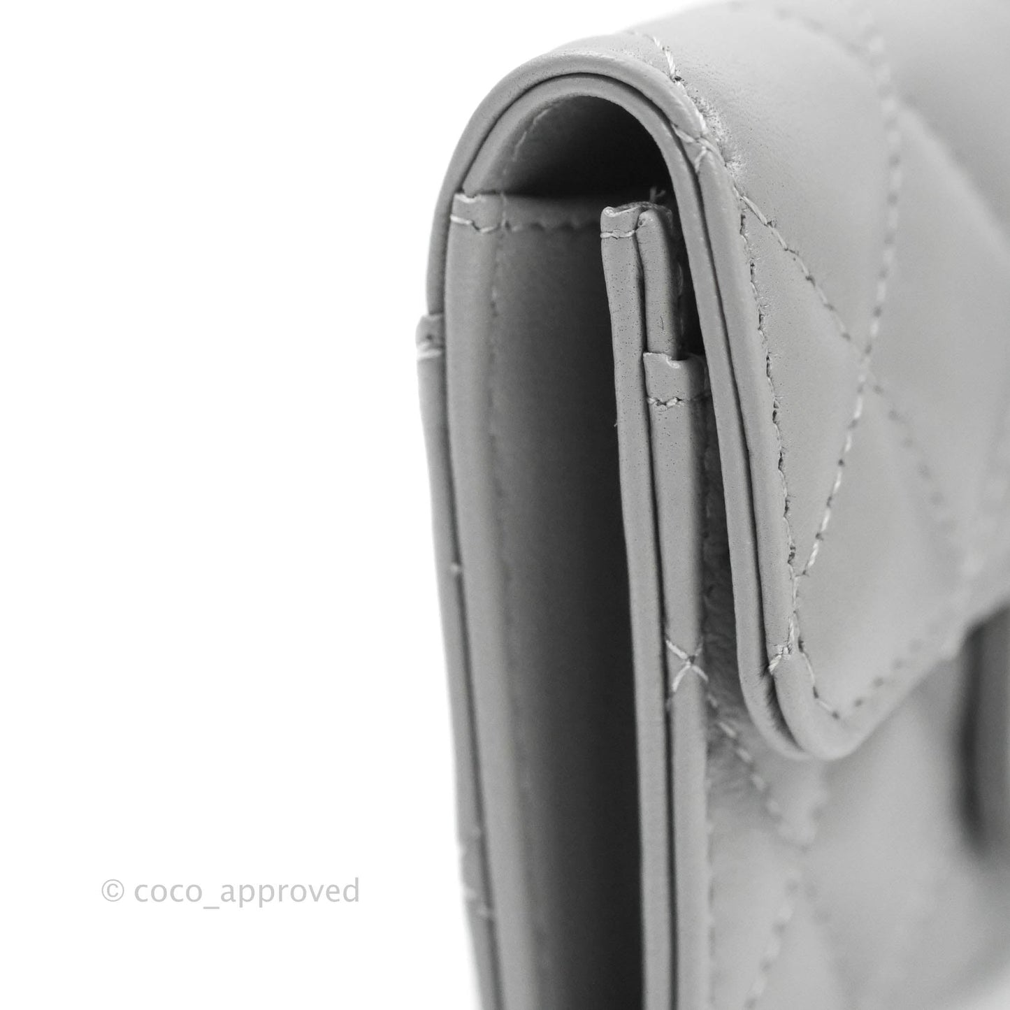 Chanel Quilted Flap Card Holder Grey Lambskin Silver Hardware