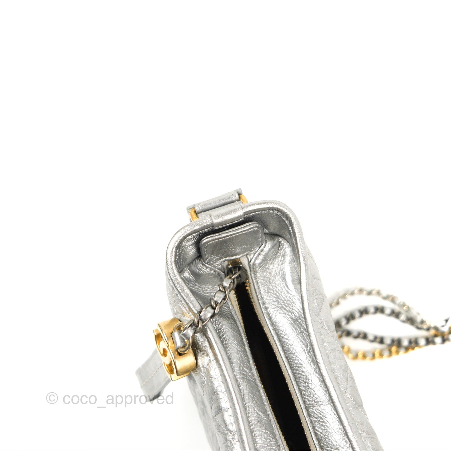Chanel Quilted Small Gabrielle Hobo Metallic Silver Aged Calfskin Mixed Hardware