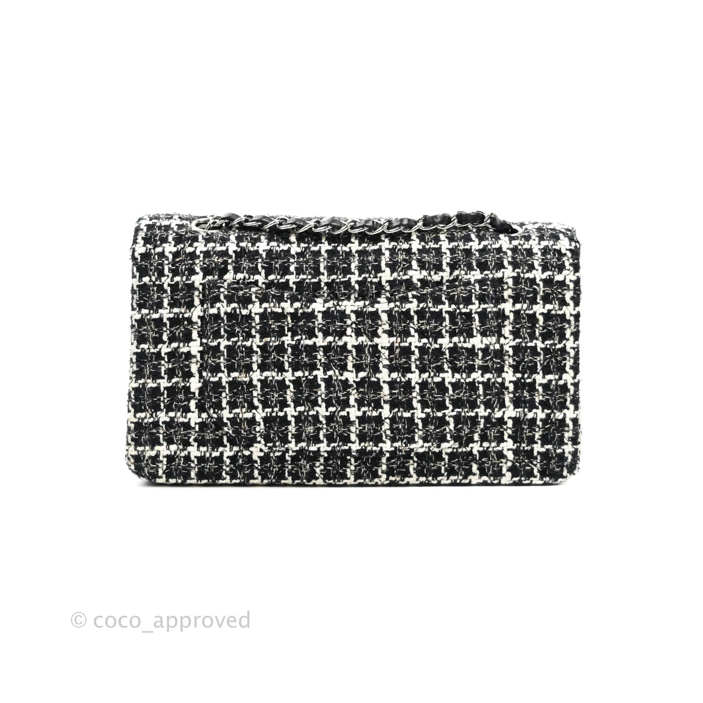 Chanel Classic M/L Medium Quilted Double Flap Bag Lambskin Tweed Black & White Silver Hardware