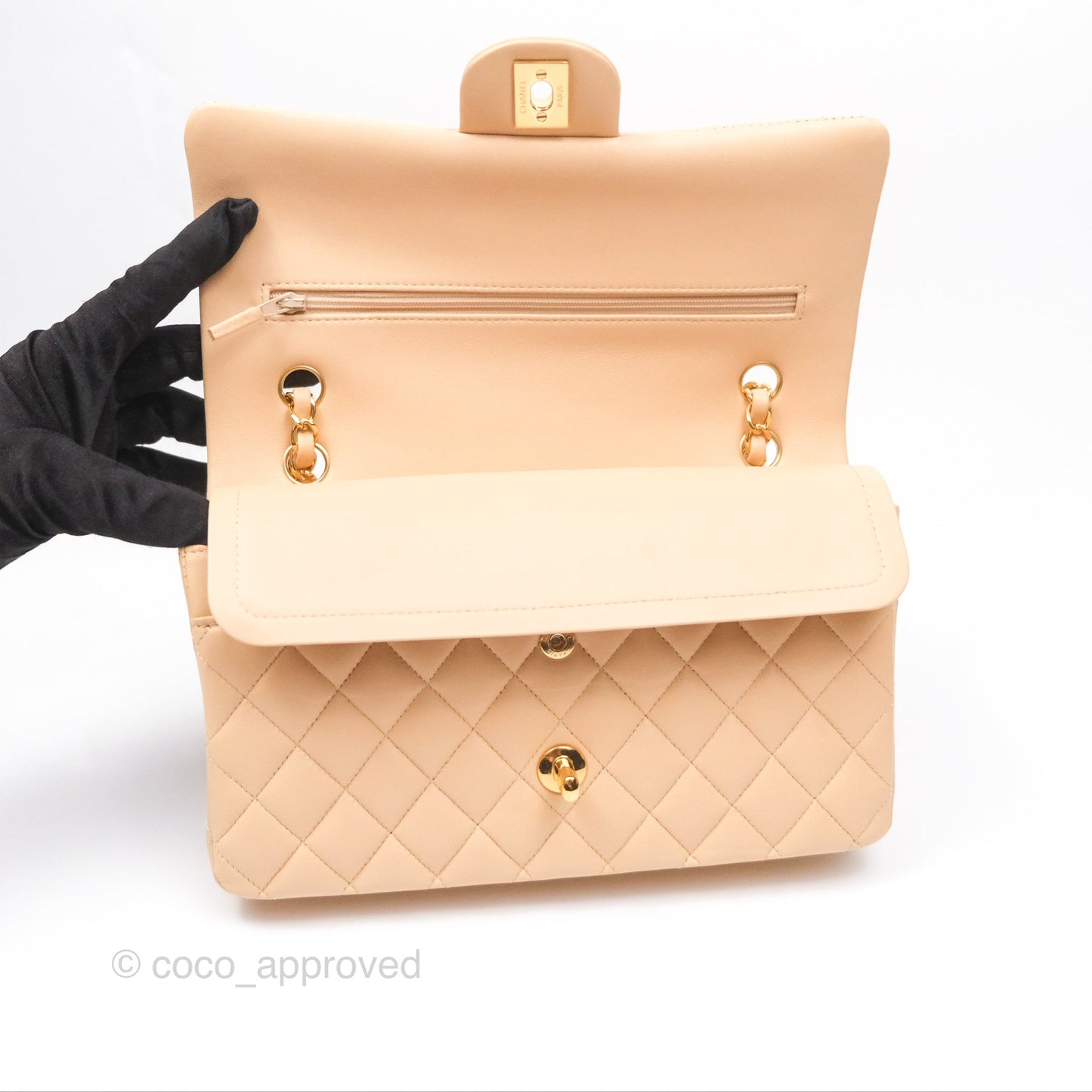 Chanel Classic M/L Medium Flap Quilted Beige Lambskin Gold Hardware