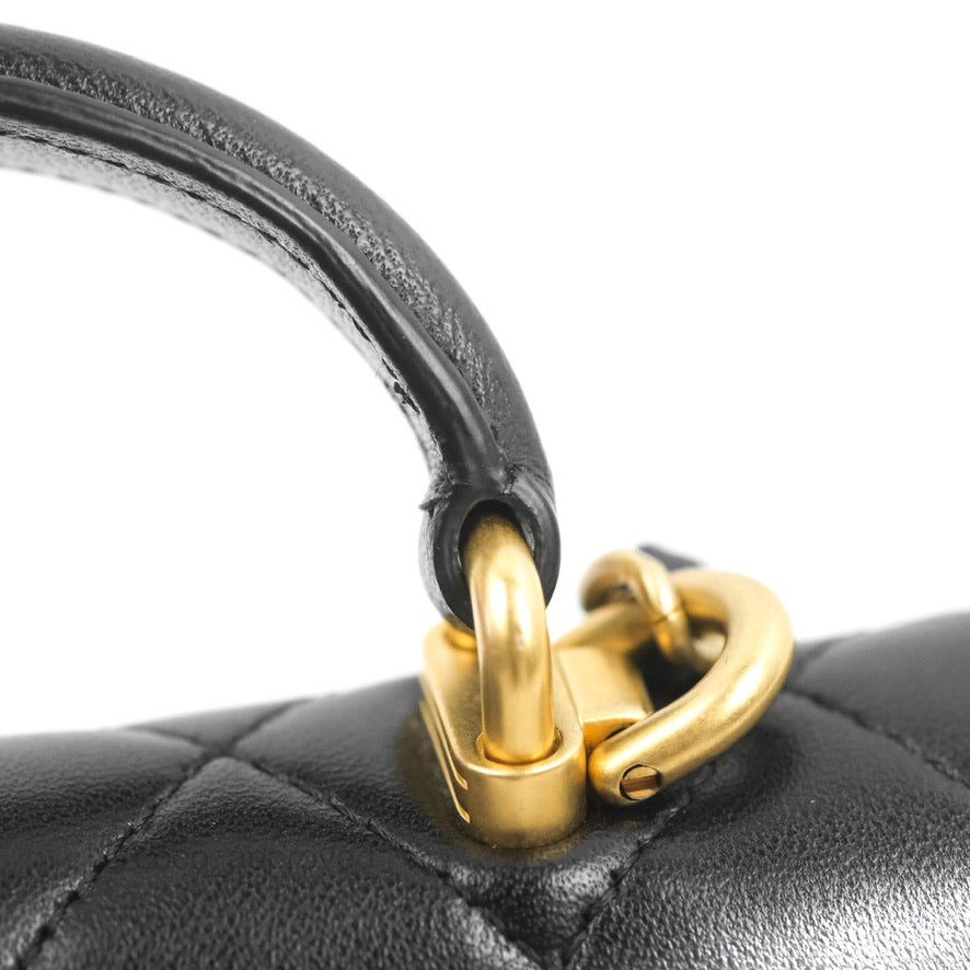 Chanel Mini Handle Flap Coin Purse With Chain Black Lambskin Gold Hardware